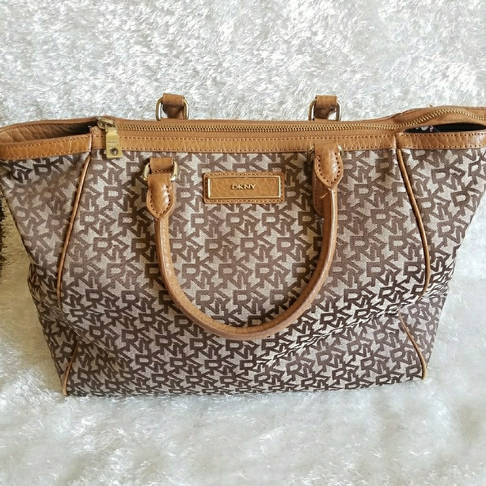 DKNY logo fabric bag with leather handles - Picture 4 of 5